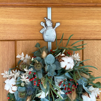 Set of 2 Snowman Silver Metal Christmas Wreath Door Hangers