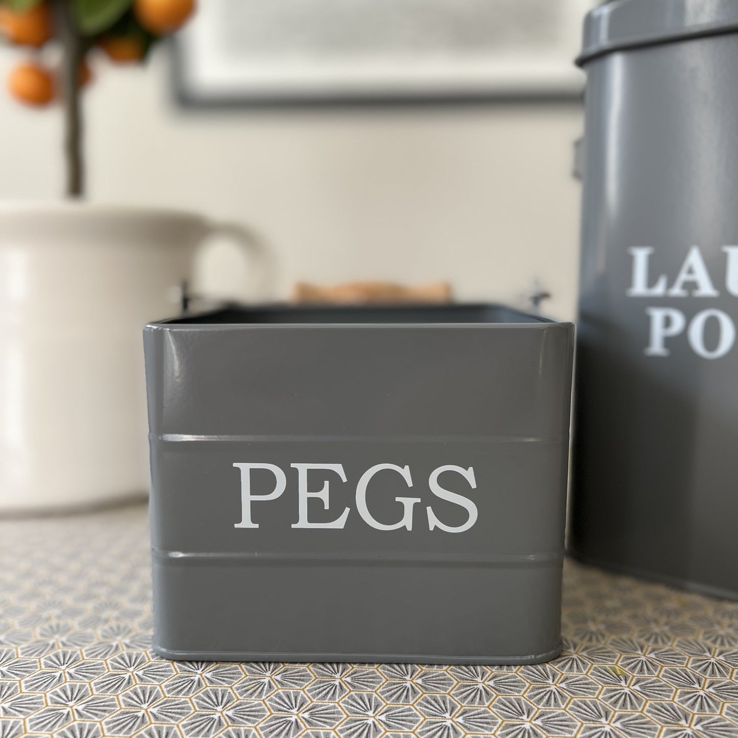 Peg Storage Tin In French Grey