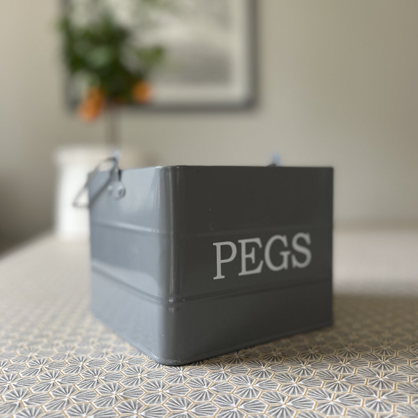 Peg Storage Tin In French Grey