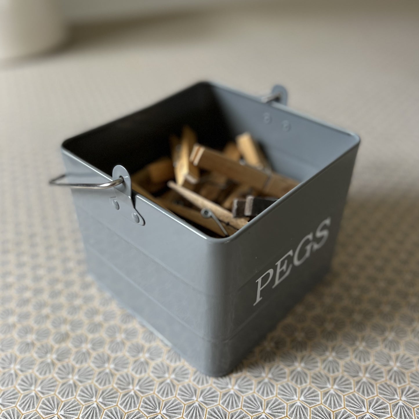 Peg Storage Tin In French Grey