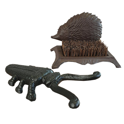 Cast Iron Hedgehog Boot Brush Shoe Scraper & Beetle Boot Jack