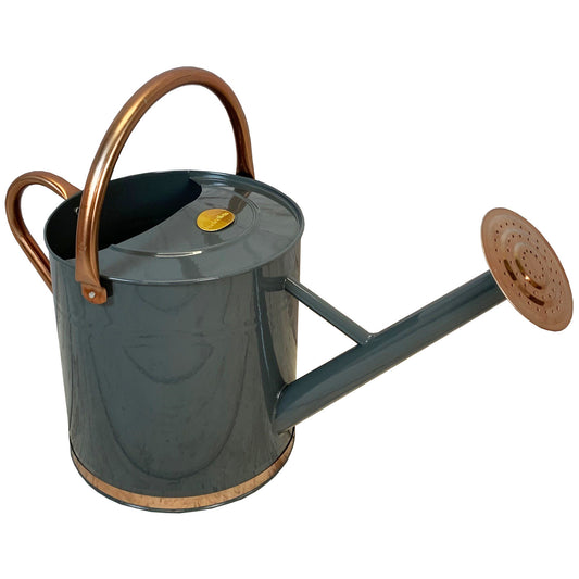 French Grey & Copper Metal Watering Can with Rose (9 Litre) - Special Offer