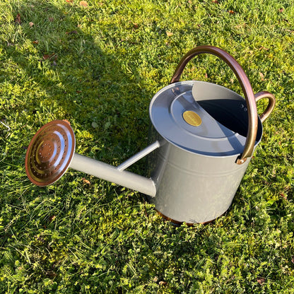 French Grey & Copper Metal Watering Can with Rose (9 Litre)