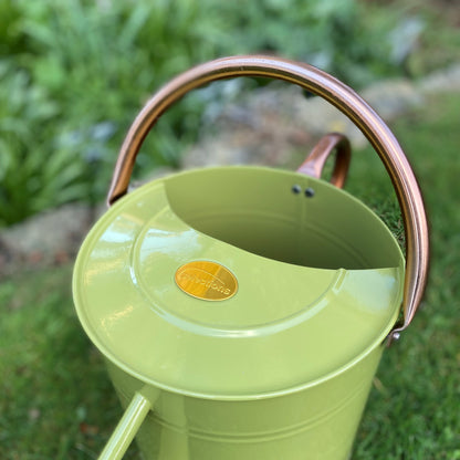 Sage Green & Copper Metal Watering Can with Rose (9 Litre)
