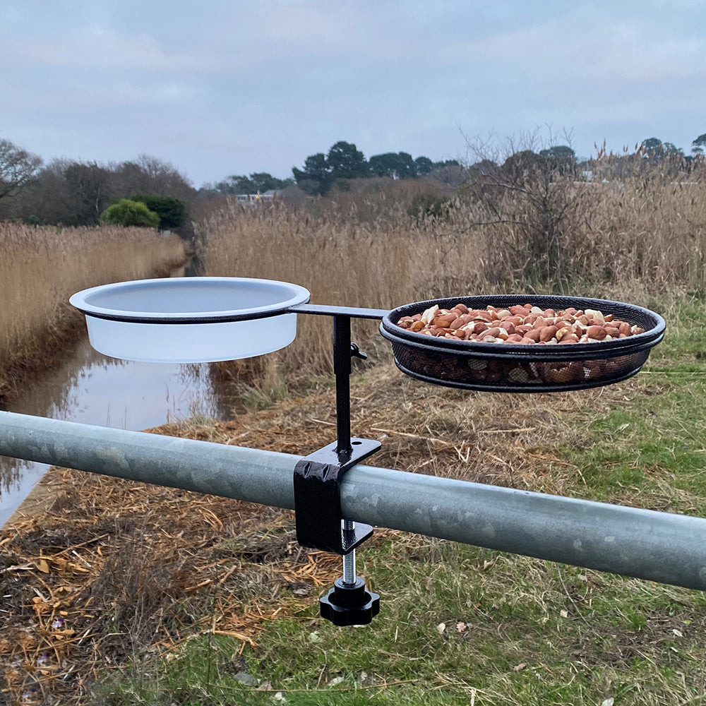 Deck Mounted Wild Bird Feeder and Bird Bath with Railing Clamp Balcony Feeding Station