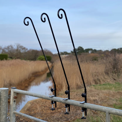 Set Of Three Heavy Duty Balcony Or Fence Mounted Shepherd's Crooks Deck Hooks (92cm)