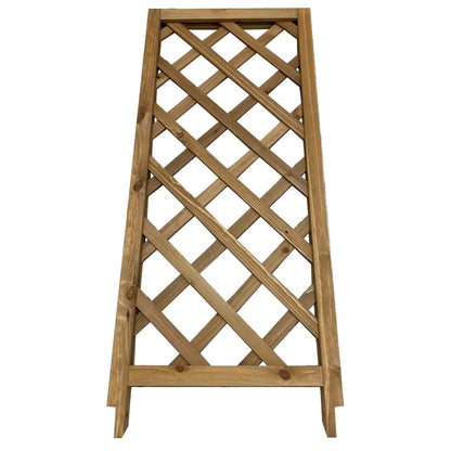 A wooden garden arch side panel with a diamond lattice pattern.