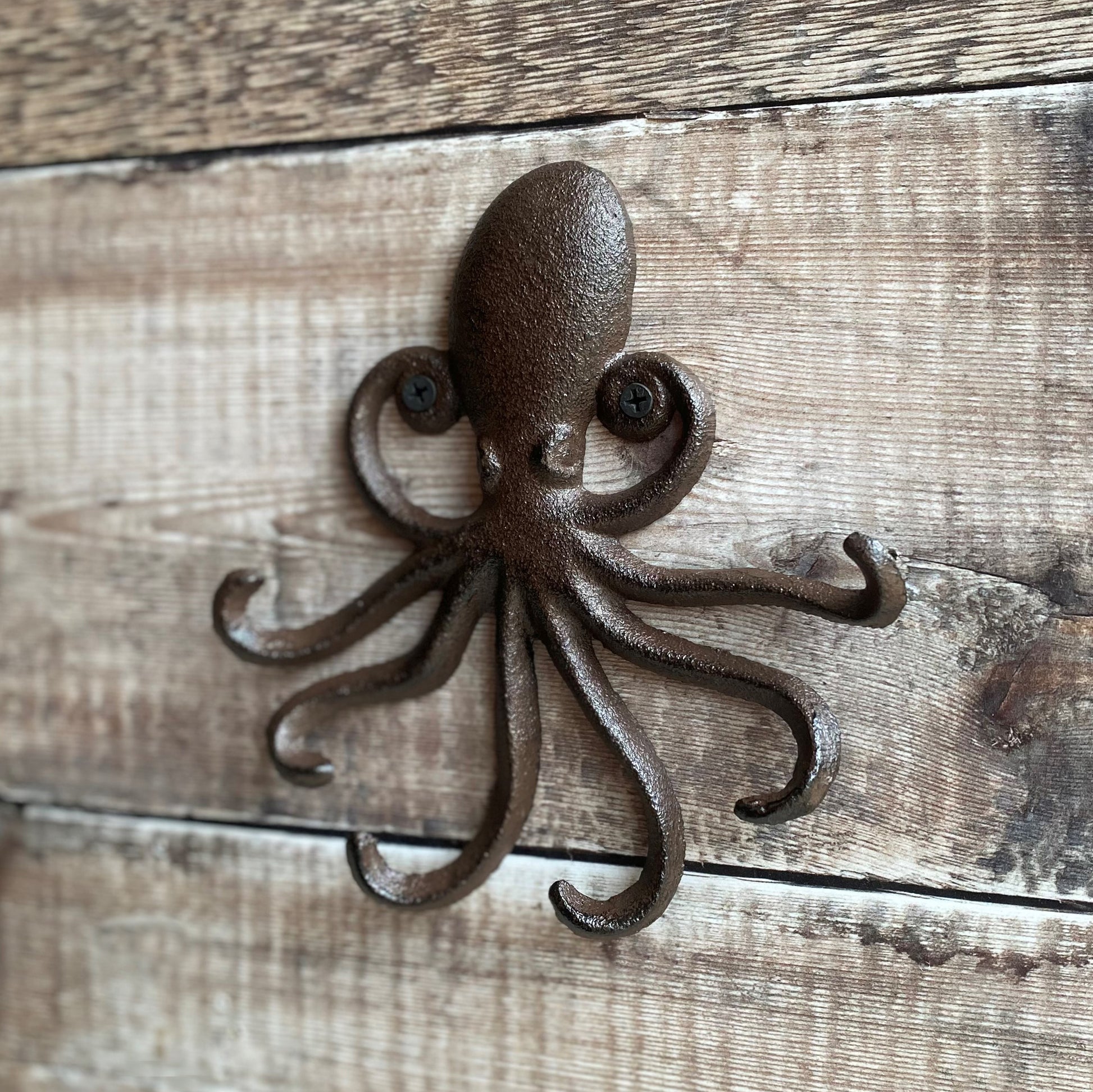 RONYOUNG 2PCS Heavy Duty Decorative Octopus Hook- Wall Mounted Coat Hooks/  Solid Cast Iron Unique Key Holders/ Home Decor (Black)