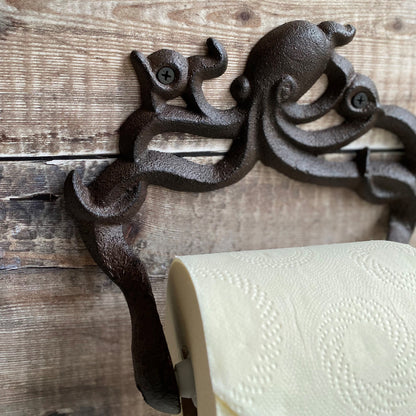 Cast Iron Octopus Wall Dispenser, Floor Loo Roll Holder & Wall Hook
