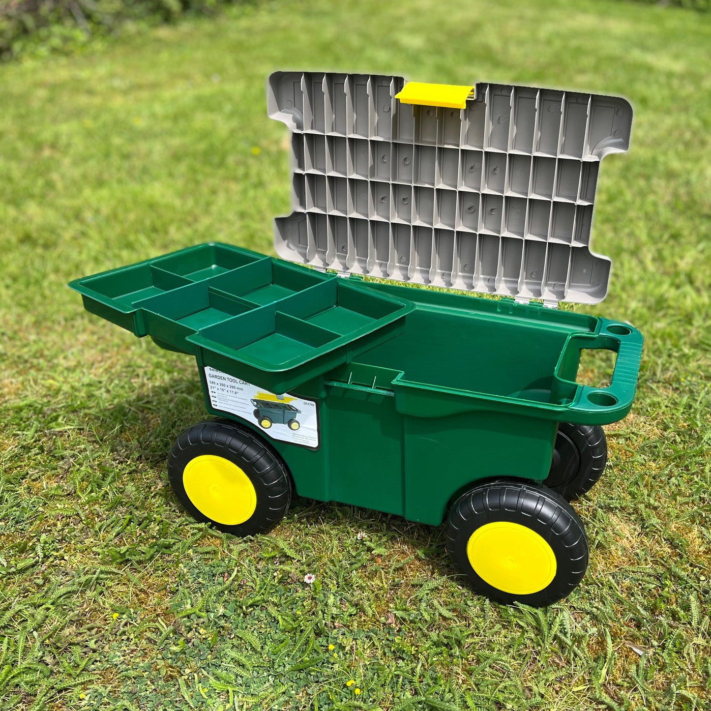 Rolling Sit On Garden Tool Storage Cart