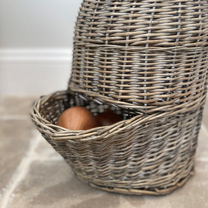 Grey Wash Willow Potato & Onion Storage Hopper Basket Set