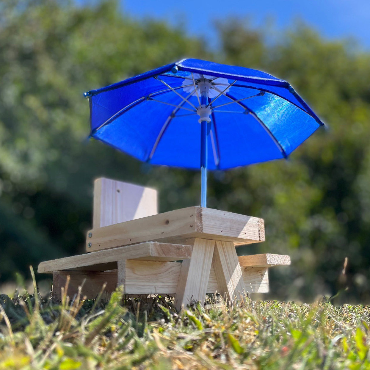 Wooden Wildlife Squirrel Feeder Picnic Table with Mini Umbrella