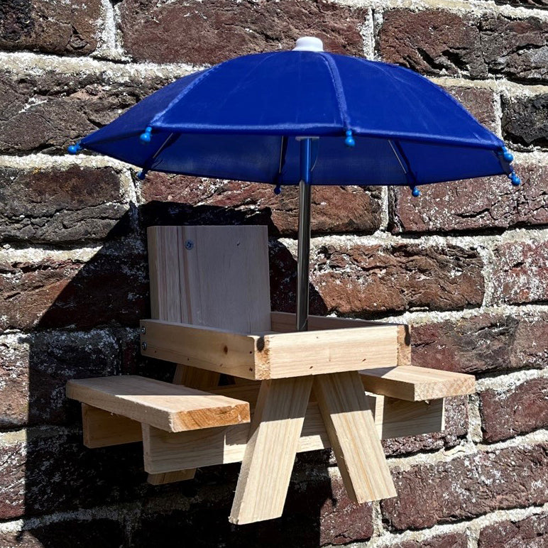 Wooden Wildlife Squirrel Feeder Picnic Table with Mini Umbrella