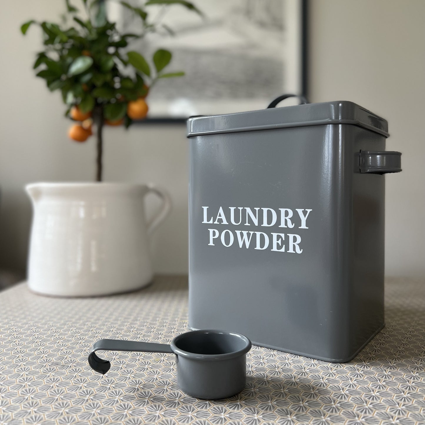 Washing Up and Laundry Storage Tins In French Grey