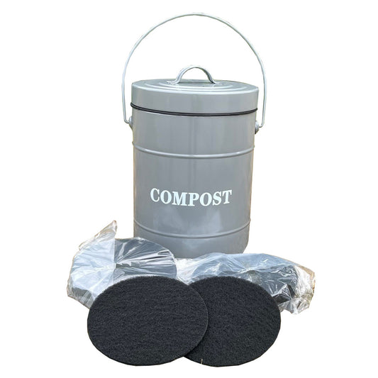 Large Kitchen Composter Caddy with Inner Bucket and 13 Filters in French Grey - Factory Second