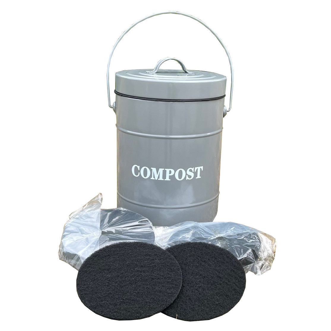 Large Kitchen Composter Caddy with Inner Bucket and 13 Filters in French Grey - Factory Second