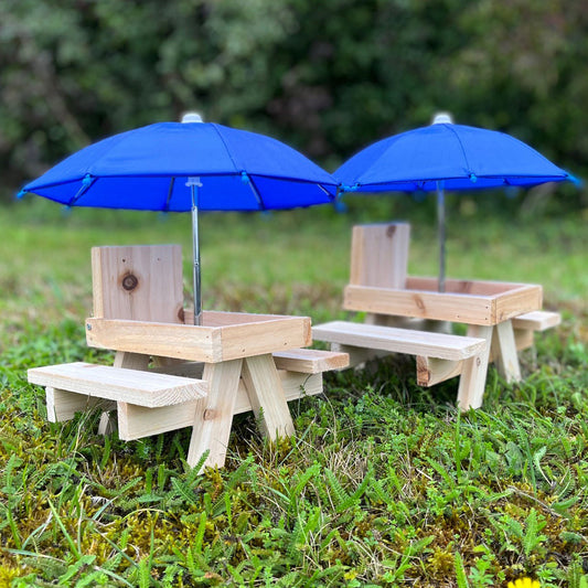 Wooden Wildlife Squirrel Feeder Picnic Table with Mini Umbrella (Set of 2)