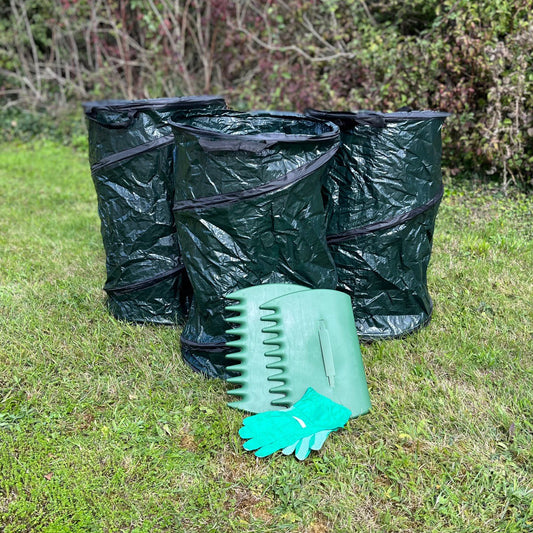 Pack of 3 Garden Waste Tidy Pop Up Bags with Leaf Grabs & Gloves