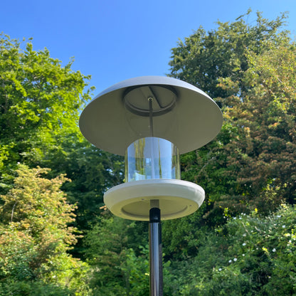 Pole Mounted Metal Bird Seed Feeder Table with Dome Roof