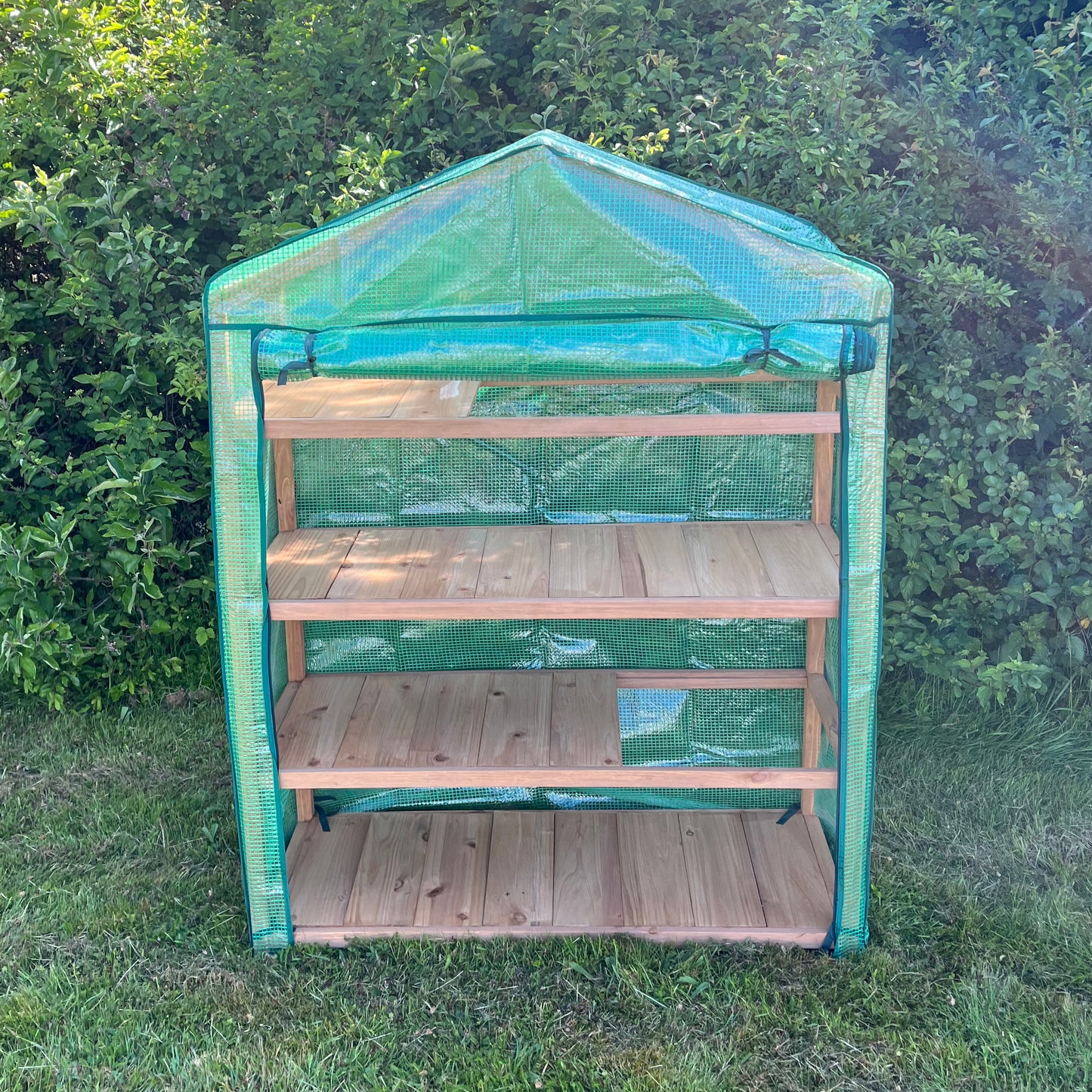 Extra Wide 4 Tier Wooden Mini Greenhouse with Reinforced Cover