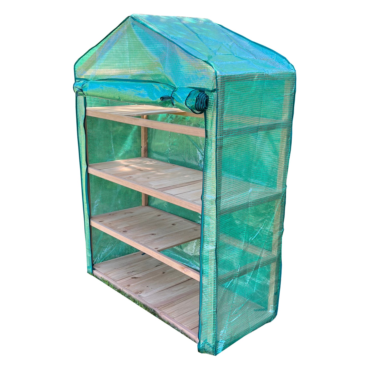 Extra Wide 4 Tier Wooden Mini Greenhouse with Reinforced Cover - Damaged Box Stock