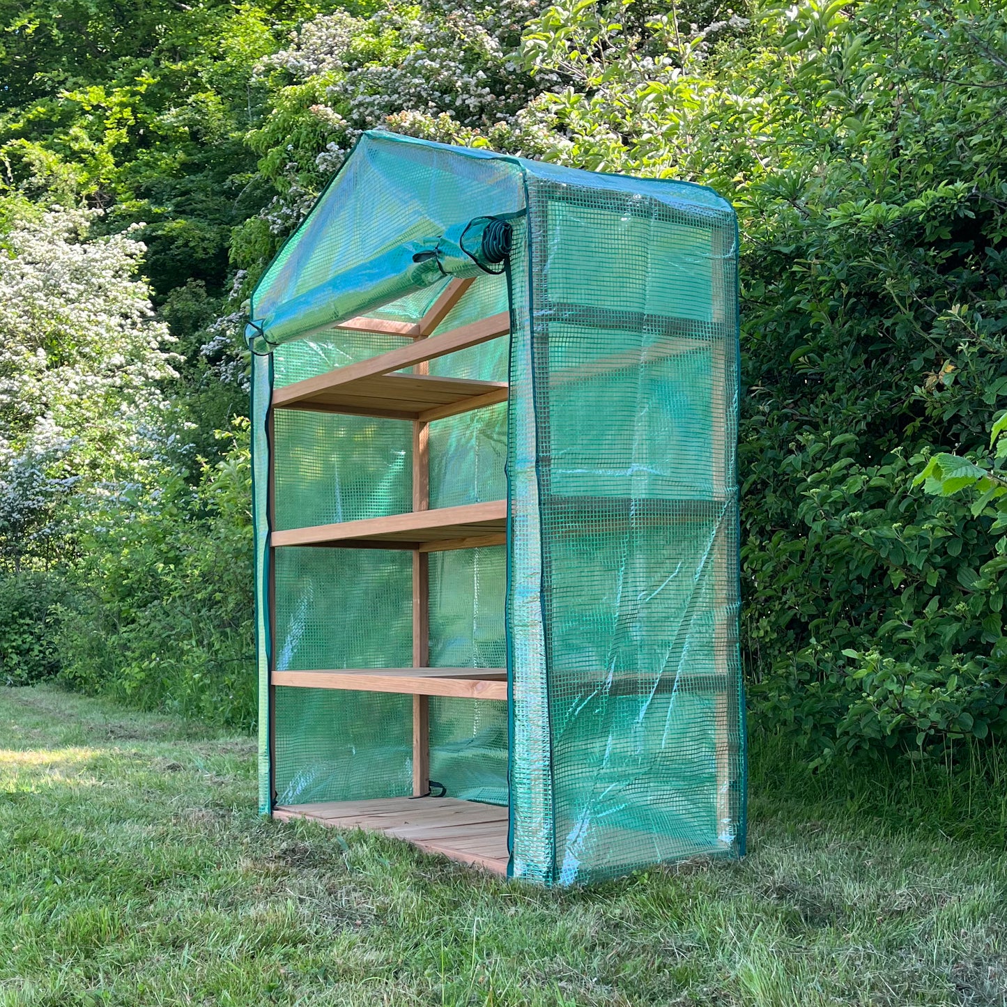 Extra Wide 4 Tier Wooden Mini Greenhouse with Reinforced Cover