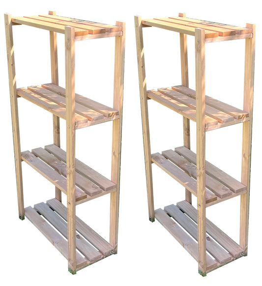 4 Tier Wooden Shelving Storage Rack - Pack of 2