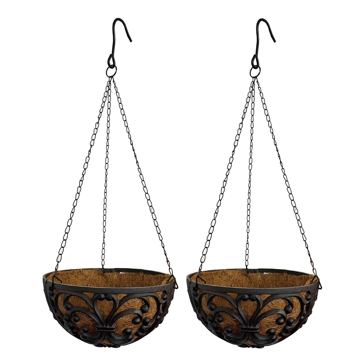 Cast Iron Garden Hanging Basket Planters (25.5cm) - Pack of 2