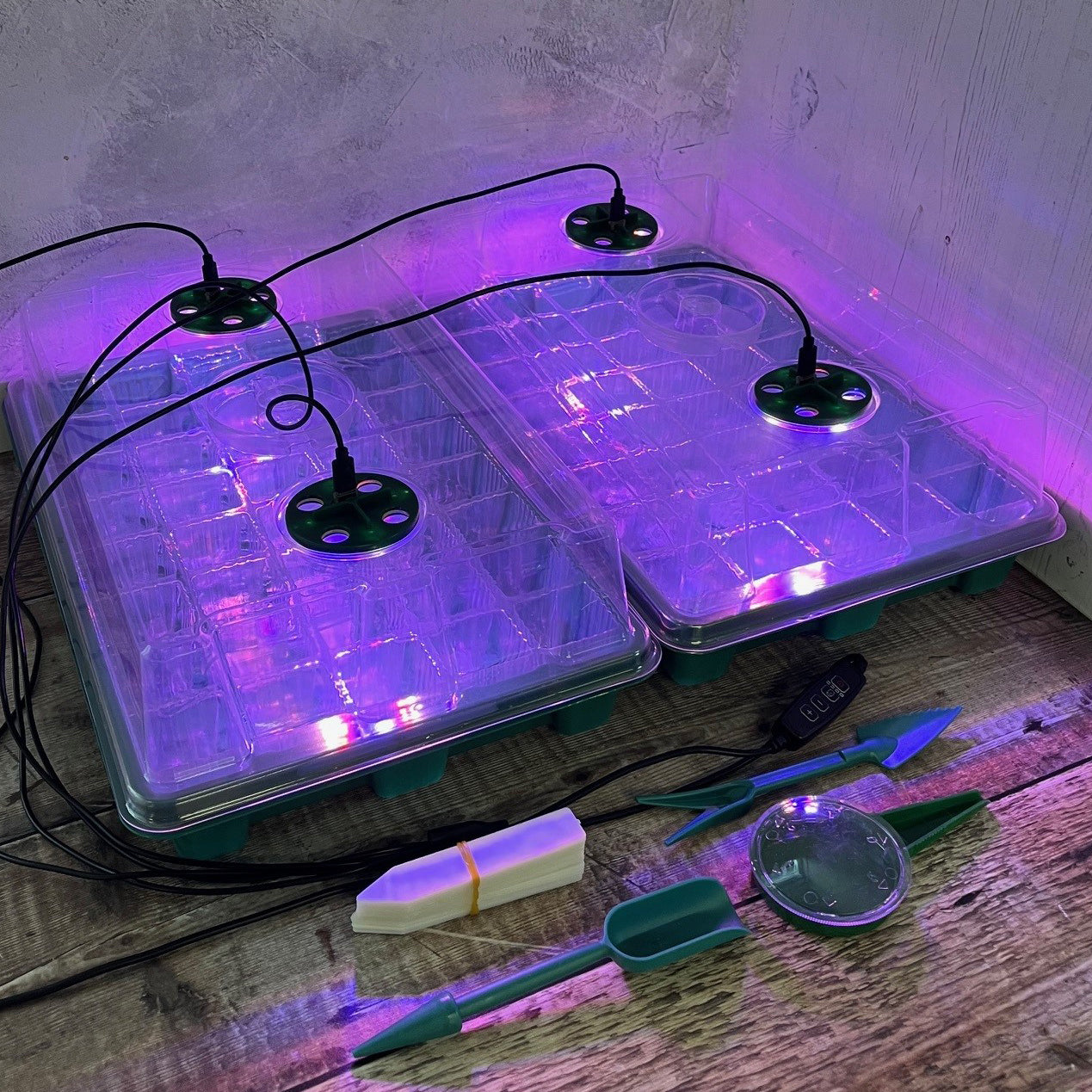 Plant Propagator 40 Cell Seed Tray Set with Full Spectrum USB Grow Lights (Pack of 2)