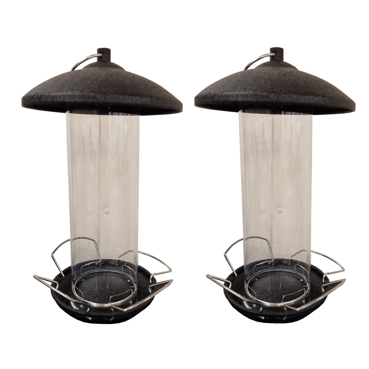 Large Hanging Steel Bird Seed Feeder with 4 Feeding Ports (Set of 2)