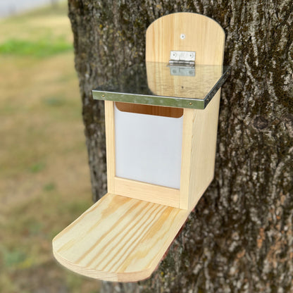 Wooden Wall Mounted Squirrel Feeder with Feeding Platform & Metal Roof (Set of 2)