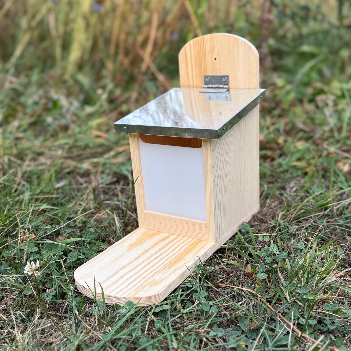 Wooden Wall Mounted Squirrel Feeder with Feeding Platform & Metal Roof (Set of 2)