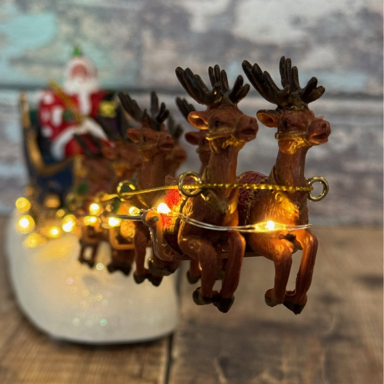Christmas Santa Sleigh & Reindeer Decoration Ornament with LED Lights
