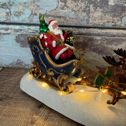 Christmas Santa Sleigh & Reindeer Decoration Ornament with LED Lights