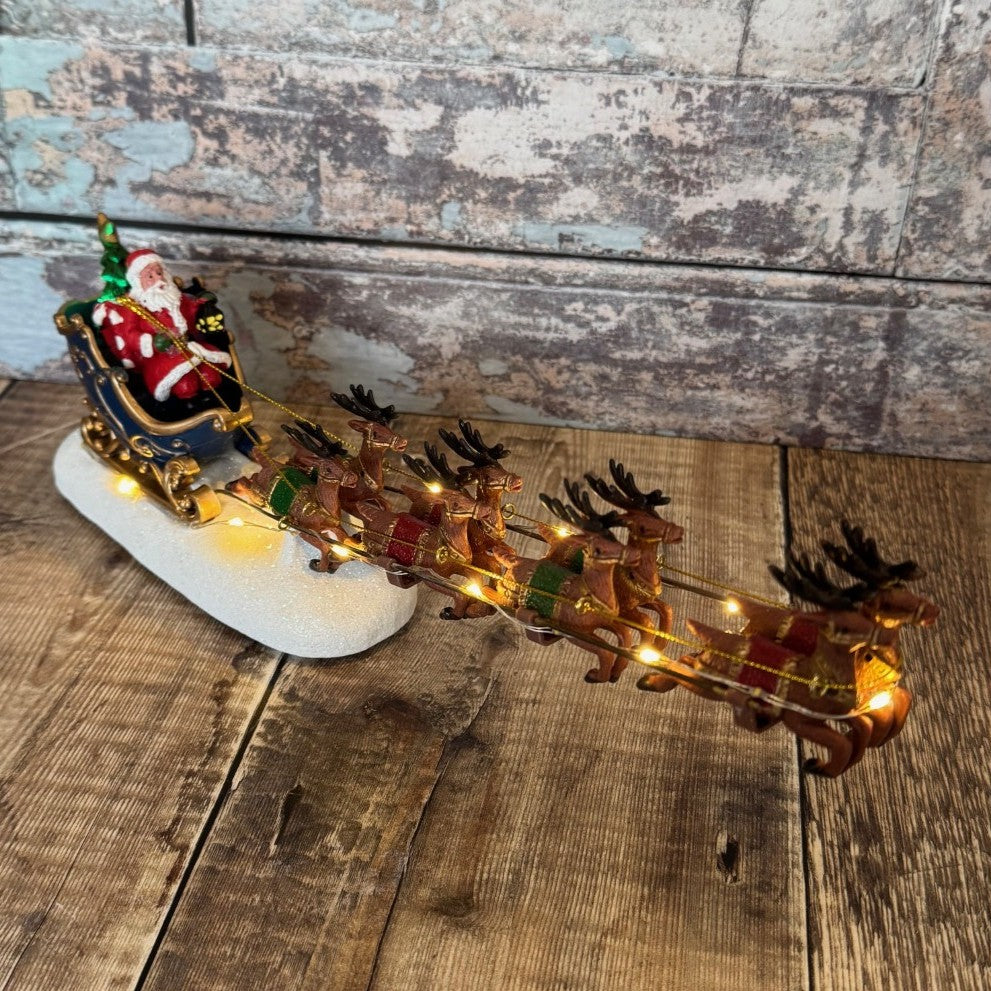 Christmas Santa Sleigh & Reindeer Decoration Ornament with LED Lights