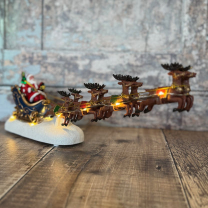 Christmas Santa Sleigh & Reindeer Decoration Ornament with LED Lights