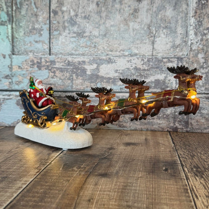 Christmas Santa Sleigh & Reindeer Decoration Ornament with LED Lights