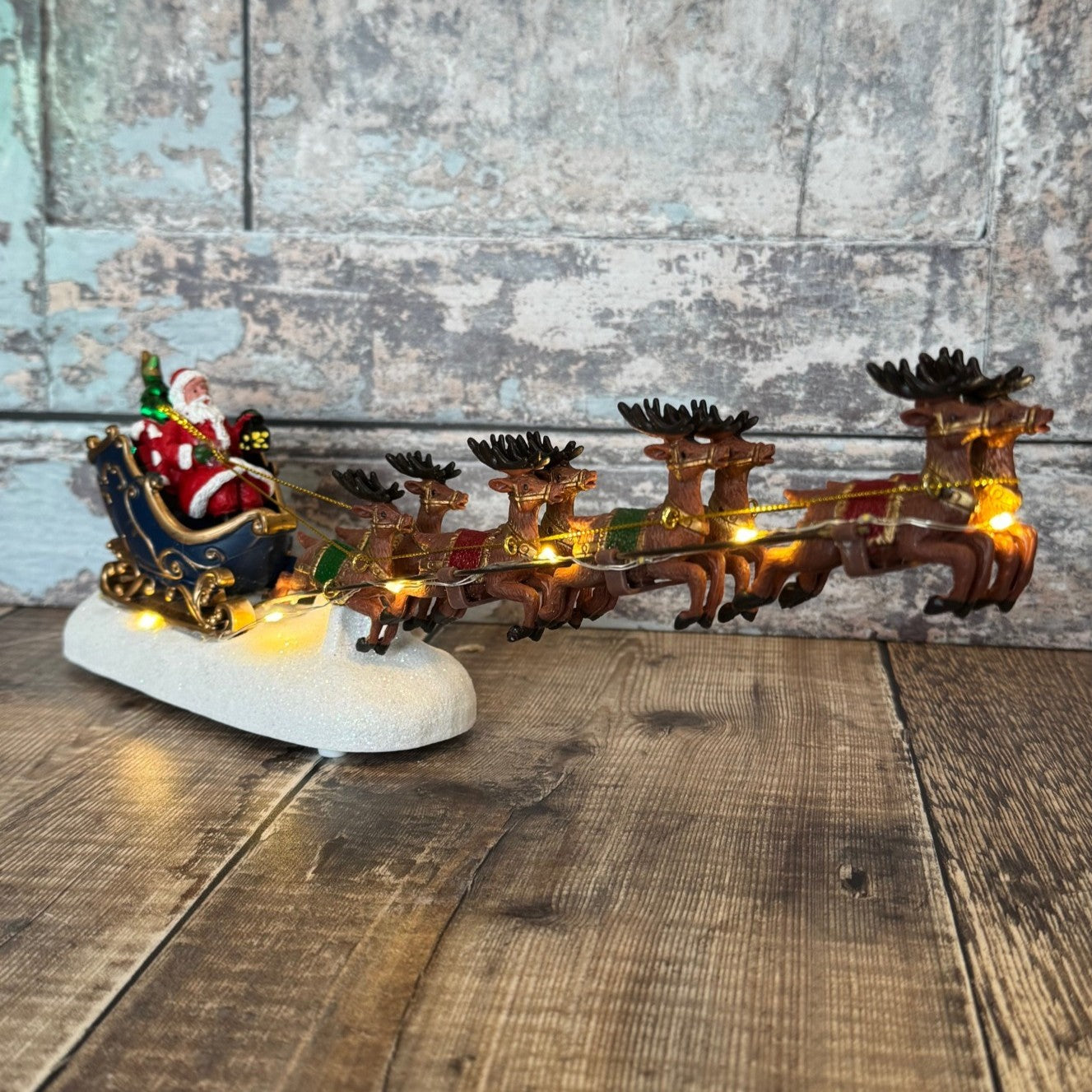 Christmas Santa Sleigh & Reindeer Decoration Ornament with LED Lights