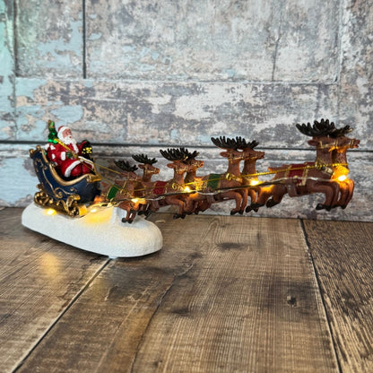Christmas Santa Sleigh & Reindeer Decoration Ornament with LED Lights