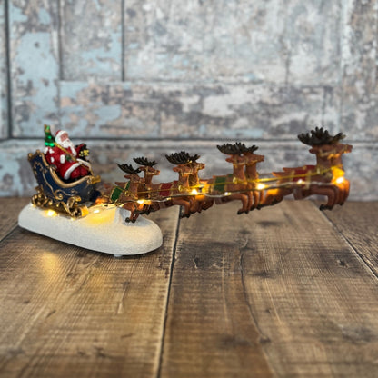 Christmas Santa Sleigh & Reindeer Decoration Ornament with LED Lights