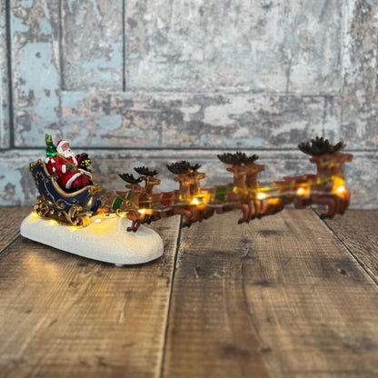 Christmas Santa Sleigh & Reindeer Decoration Ornament with LED Lights