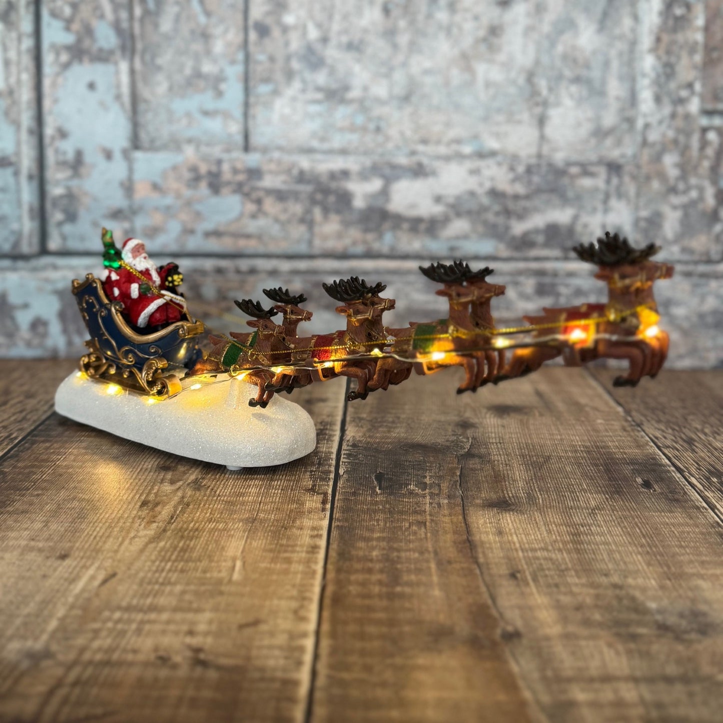 Christmas Santa Sleigh & Reindeer Decoration Ornament with LED Lights