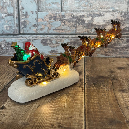 Christmas Santa Sleigh & Reindeer Decoration Ornament with LED Lights