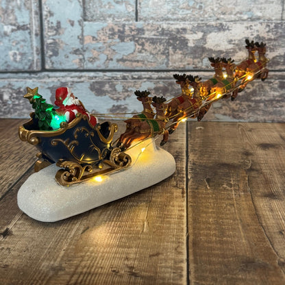 Christmas Santa Sleigh & Reindeer Decoration Ornament with LED Lights