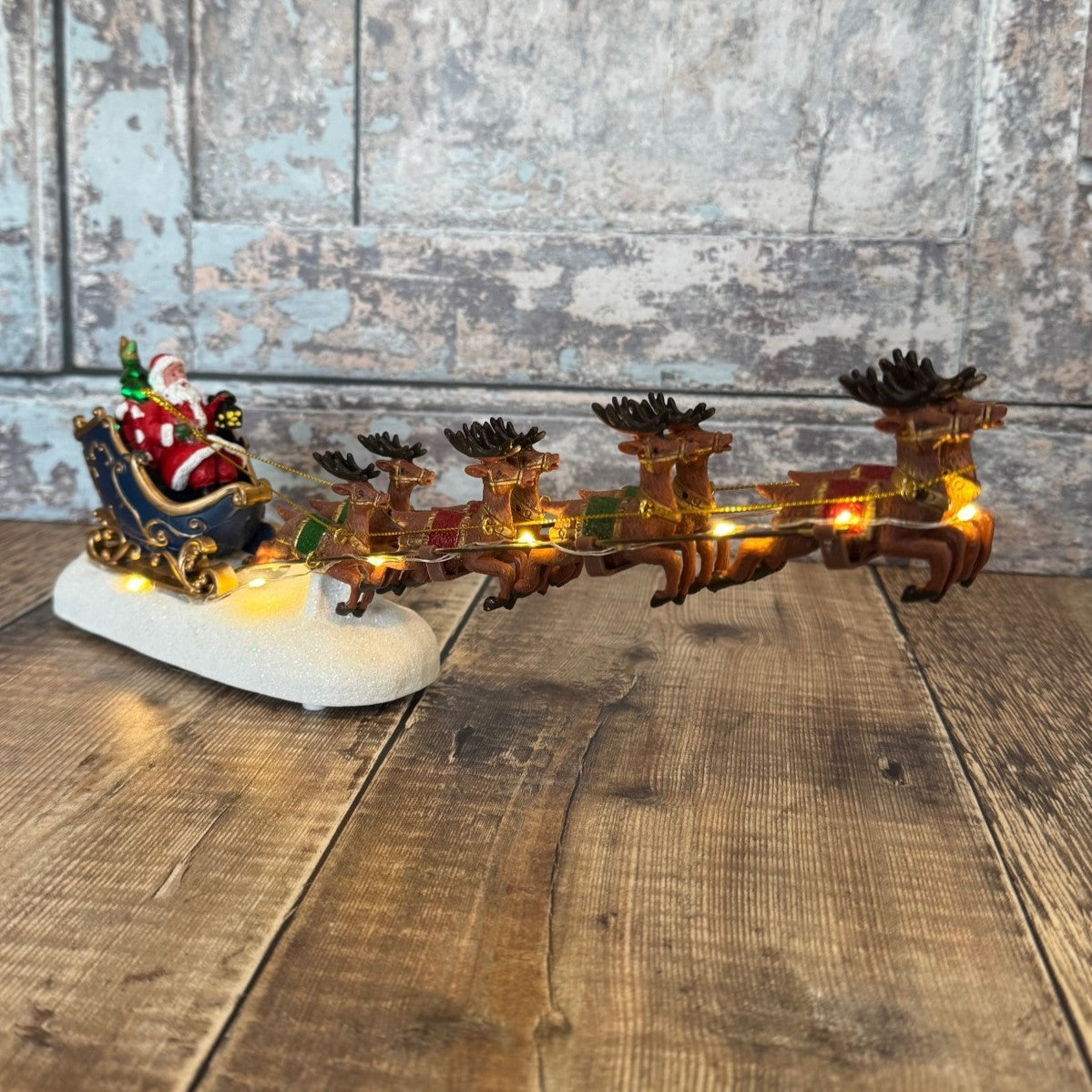 Christmas Santa Sleigh & Reindeer Decoration Ornament with LED Lights
