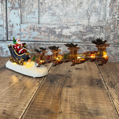 Christmas Santa Sleigh & Reindeer Decoration Ornament with LED Lights