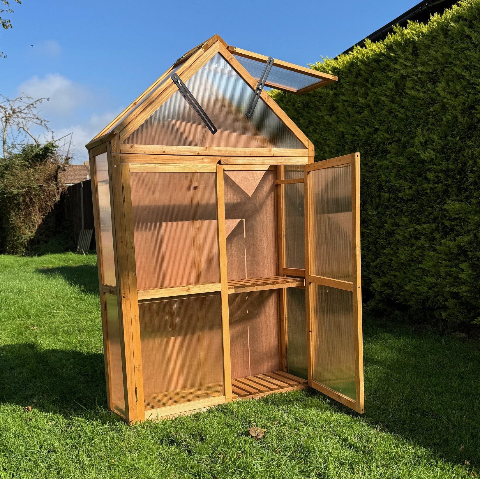 Wooden Framed Polycarbonate Apex Growhouse Mini Greenhouse