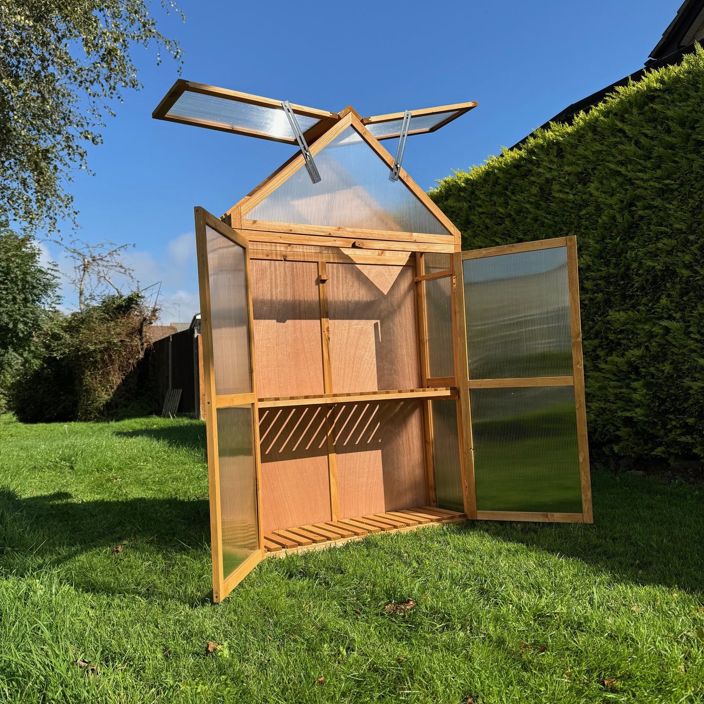 Wooden Framed Polycarbonate Apex Growhouse Mini Greenhouse