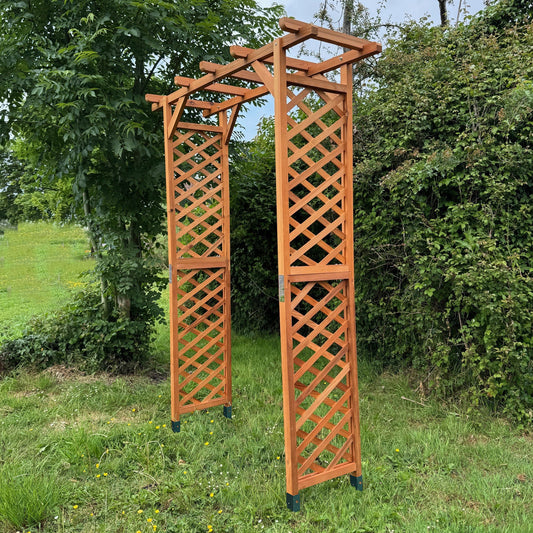 Wooden Garden Arch with Square Top (Tan) & Ground Spikes