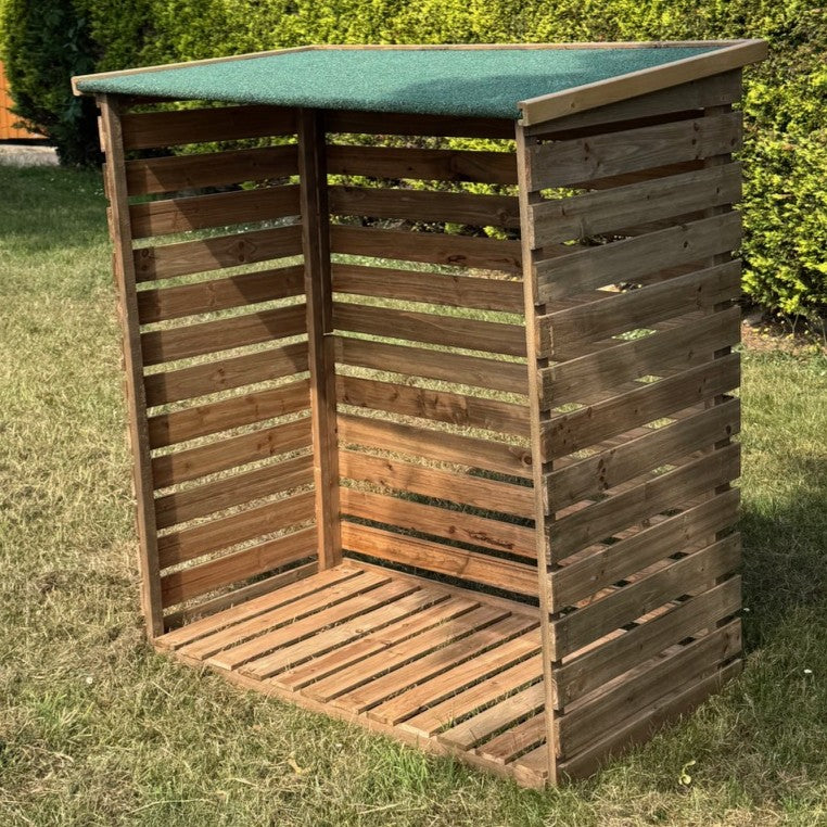 Wooden Log Store with Asphalt Roof
